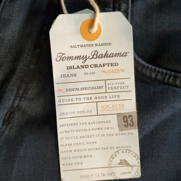 NEW! Tommy Bahama Saltwater Washed Men's Jeans 34x32 - Picture 2 of 5